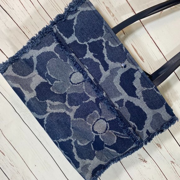 SOLD Kate Spade NY Denim Floral Print Fringe Handbag or Tote Bag Large Satchel - Picture 7 of 10
